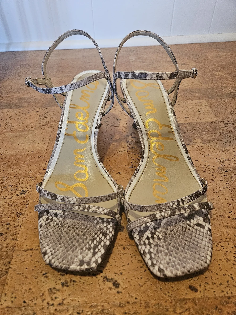 Sam Edelman Presley Python Kitten Heel Sandals in Beige